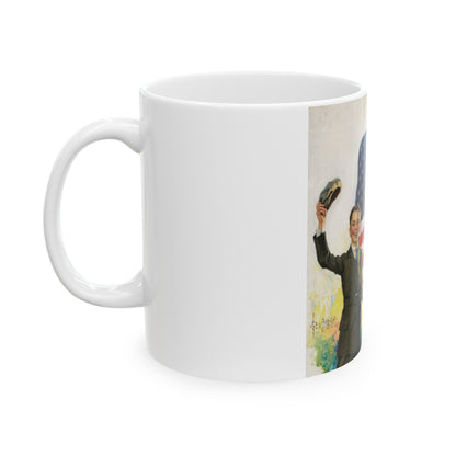 Boy and Girl with American Flag - White Coffee Mug-The Sticker Space