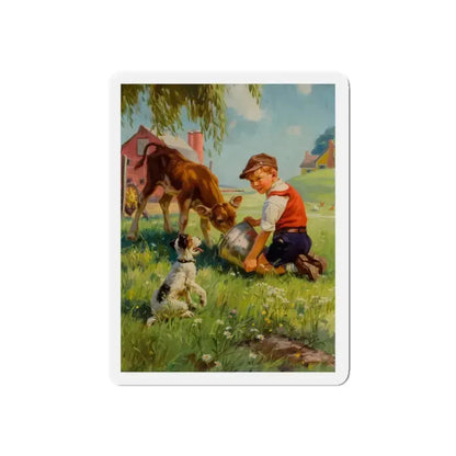 Boy with Calf and Dog (Magazine Illustration) Refrigerator Magnet 4 Inch Die-Cut - The Sticker Space