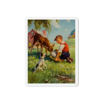 Boy with Calf and Dog (Magazine Illustration) Refrigerator Magnet 5 Inch Die-Cut - The Sticker Space