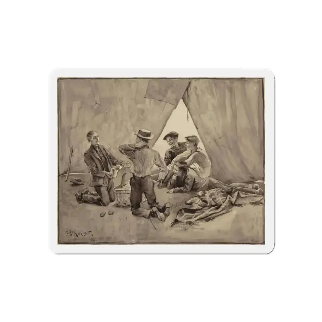 Boys and their Tents, 1894 (Magazine Illustration) Refrigerator Magnet 3 Inch Die-Cut - The Sticker Space