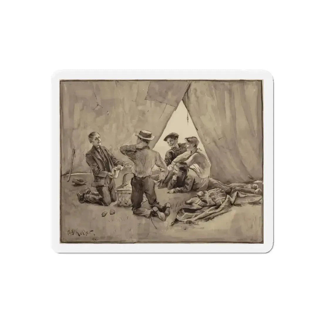 Boys and their Tents, 1894 (Magazine Illustration) Refrigerator Magnet 4 Inch Die-Cut - The Sticker Space