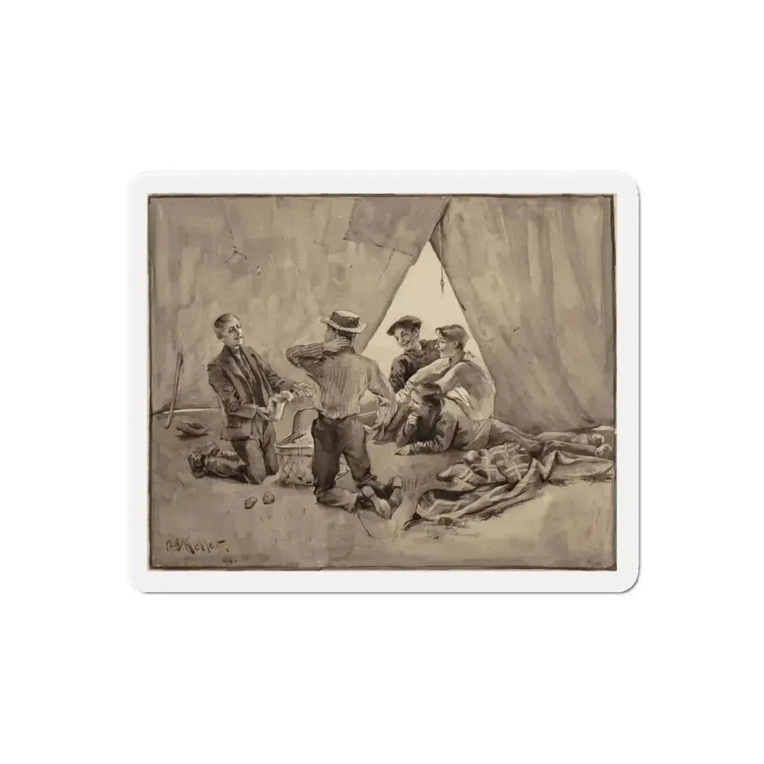 Boys and their Tents, 1894 (Magazine Illustration) Refrigerator Magnet 6 Inch Die-Cut - The Sticker Space