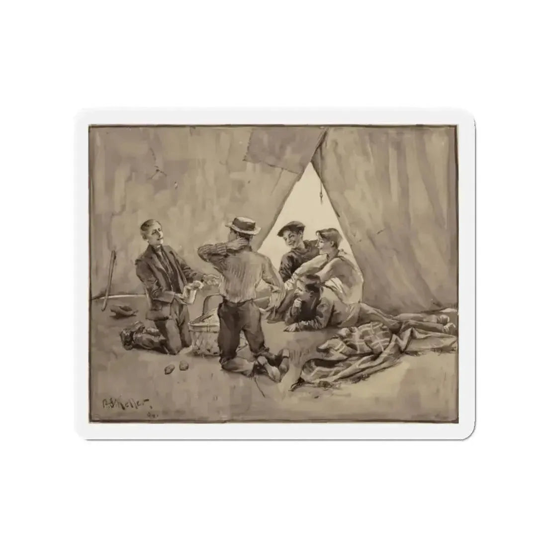 Boys and their Tents, 1894 (Magazine Illustration) Refrigerator Magnet - The Sticker Space