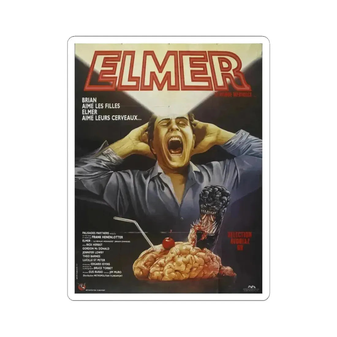BRAIN DAMAGE (FRENCH) 1988 Movie Poster - STICKER Vinyl Kiss-Cut Decal 3 Inch White - The Sticker Space