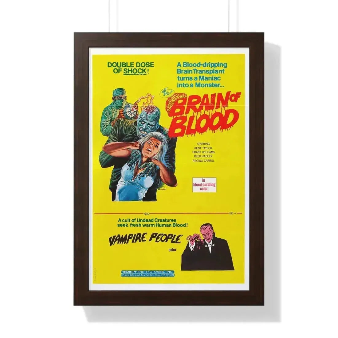 BRAIN OF BLOOD & VAMPIRE PEOPLE 1971 - Framed Movie Poster 16″ x 24″ Walnut - The Sticker Space