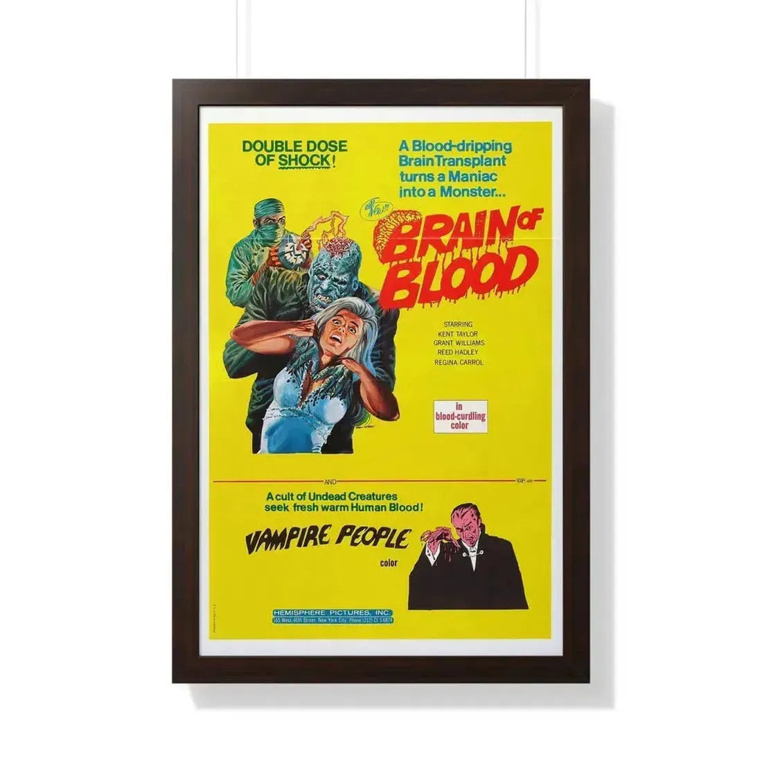 BRAIN OF BLOOD & VAMPIRE PEOPLE 1971 - Framed Movie Poster 20" x 30" Walnut - The Sticker Space