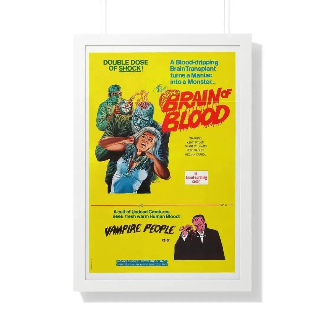 BRAIN OF BLOOD & VAMPIRE PEOPLE 1971 - Framed Movie Poster 20" x 30" White - The Sticker Space
