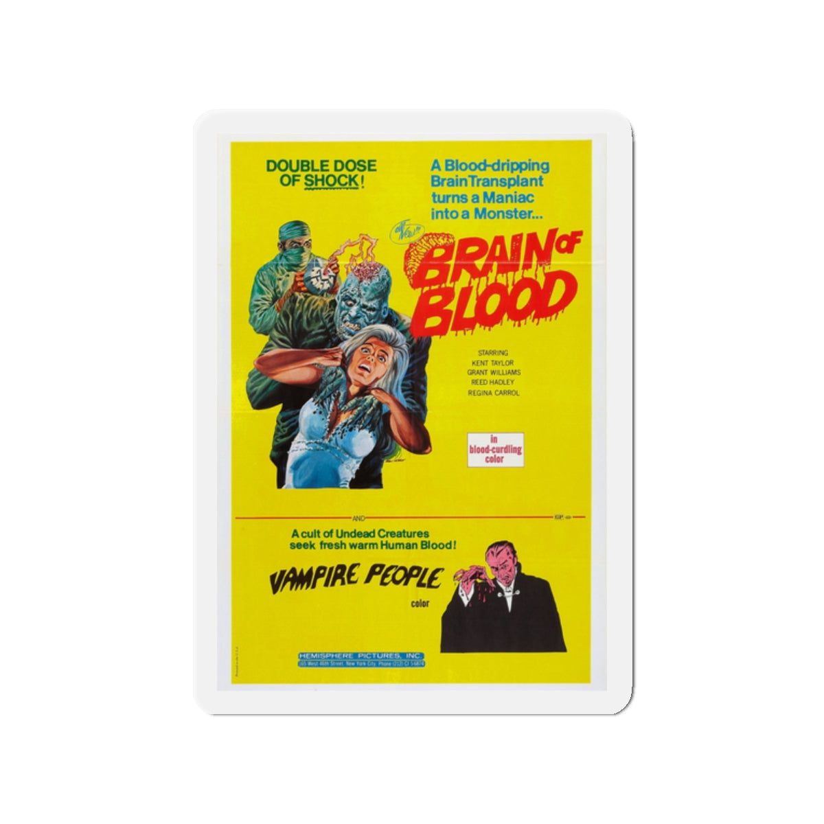 BRAIN OF BLOOD & VAMPIRE PEOPLE 1971 Movie Poster - Die-Cut Magnet-2" x 2"-The Sticker Space