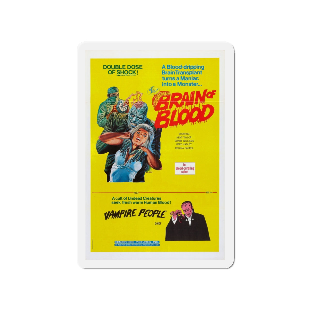 BRAIN OF BLOOD & VAMPIRE PEOPLE 1971 Movie Poster - Die-Cut Magnet-3" x 3"-The Sticker Space