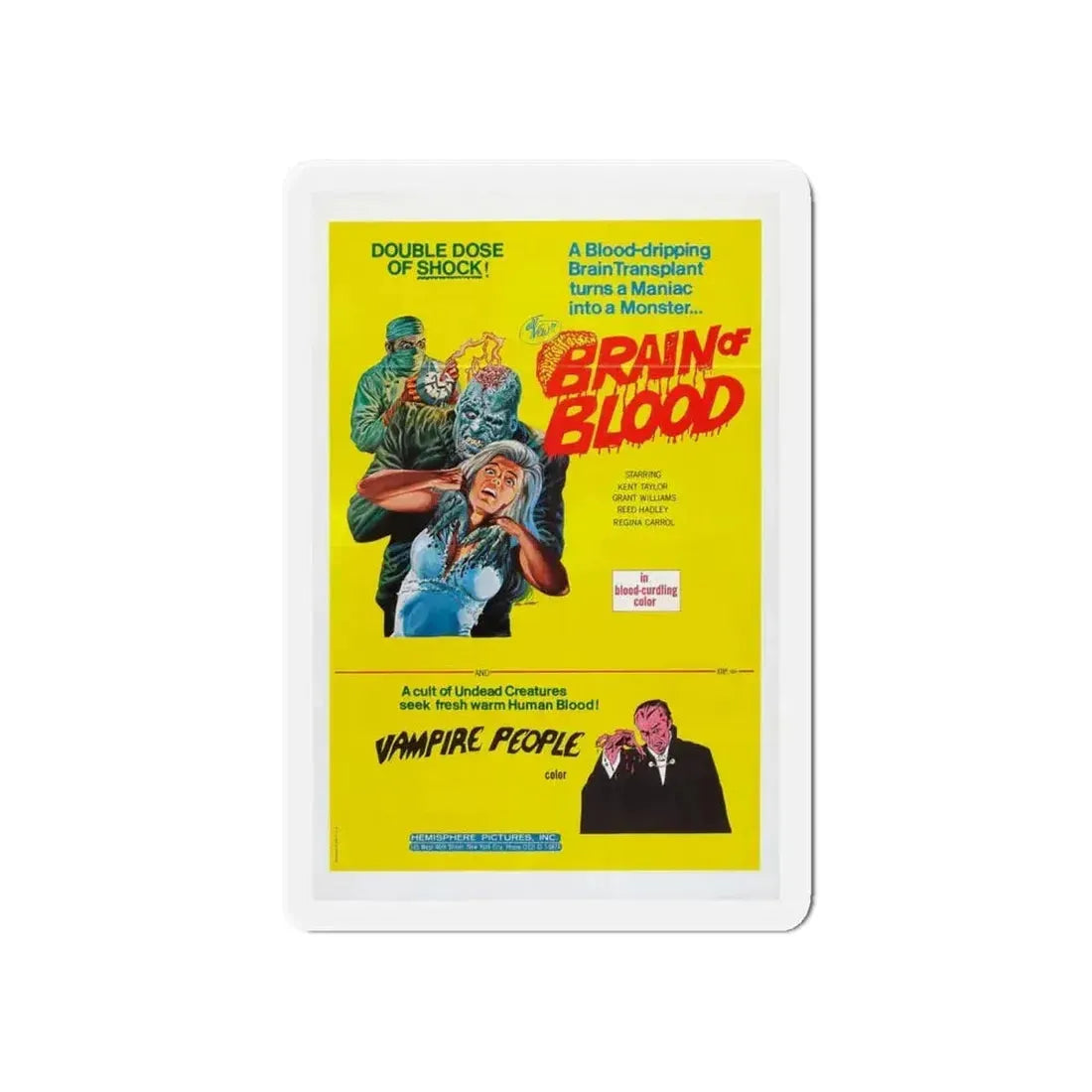 BRAIN OF BLOOD & VAMPIRE PEOPLE 1971 Movie Poster - Refrigerator Magnet - The Sticker Space
