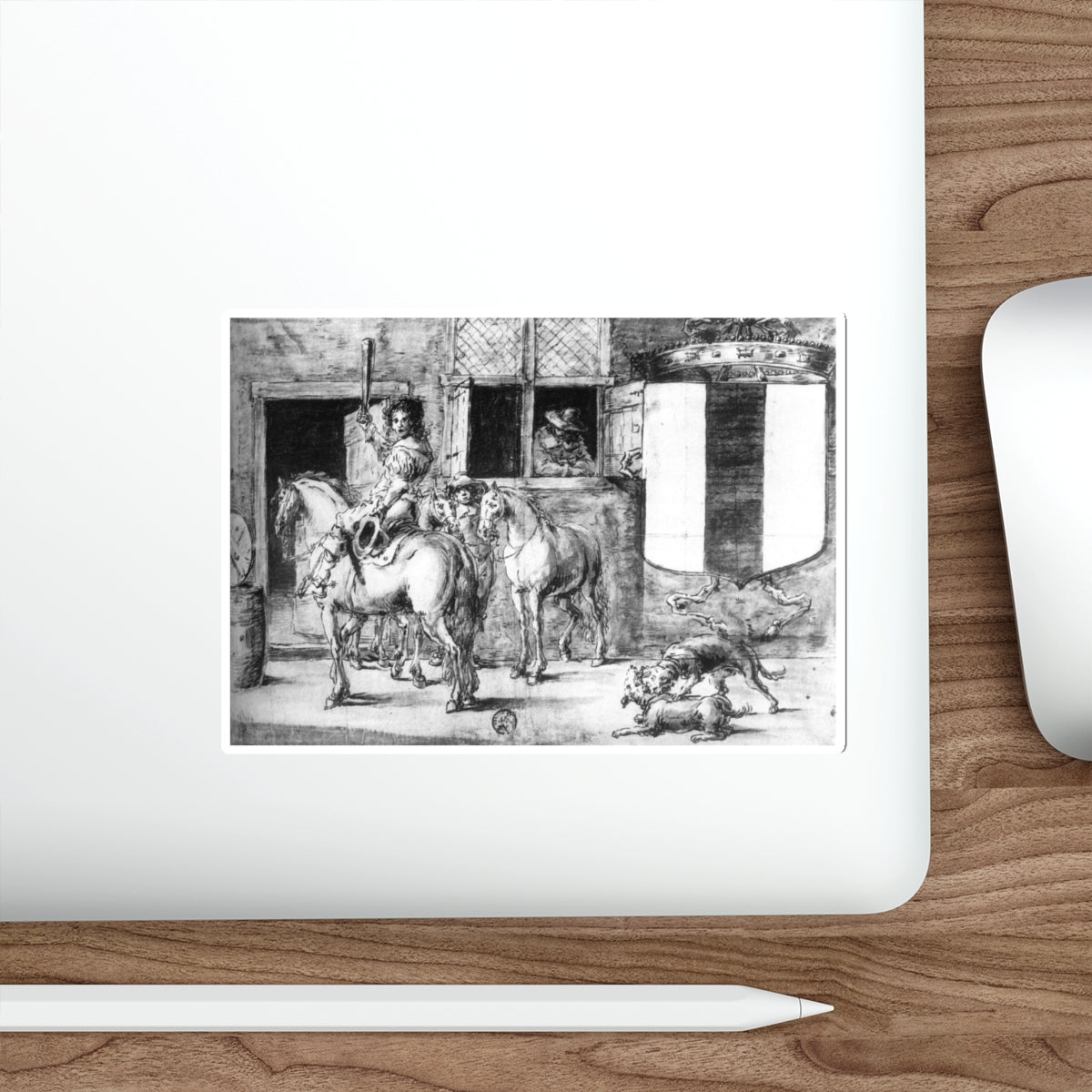 BRAMER, Leonaert - Graphics - Soldiers with Horses before a House (Artwork) STICKER Vinyl Die-Cut Decal-The Sticker Space