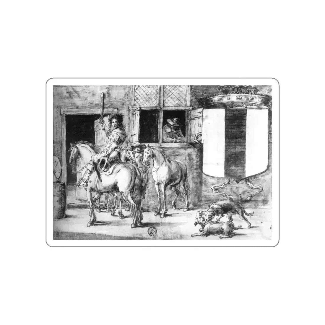 BRAMER, Leonaert - Graphics - Soldiers with Horses before a House (Artwork) STICKER Vinyl Die-Cut Decal White Die-Cut 5 Inch - The Sticker Space
