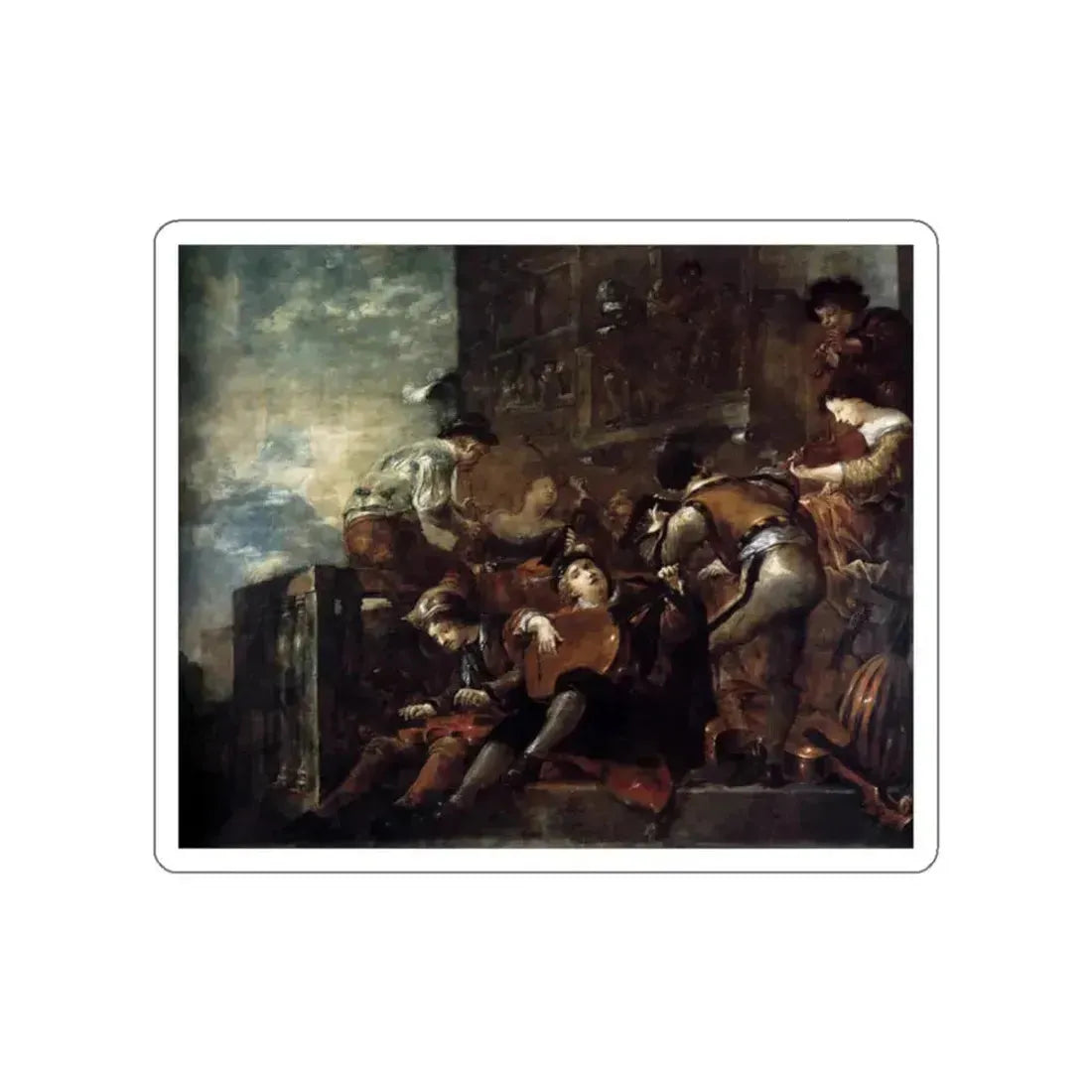 BRAMER, Leonaert - Paintings - Musicians on a Terrace (Artwork) STICKER Vinyl Die-Cut Decal White Die-Cut 2 Inch - The Sticker Space