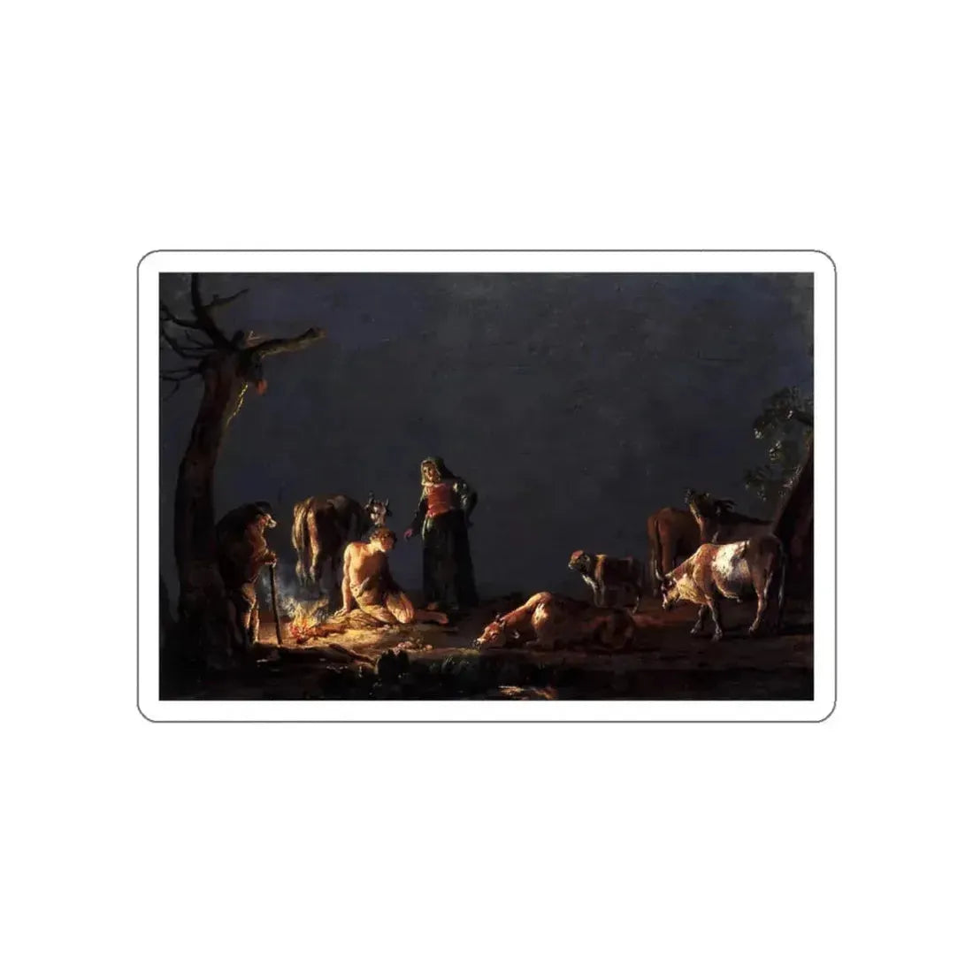 BRAMER, Leonaert - Paintings - Peasants by a Fire (Artwork) STICKER Vinyl Die-Cut Decal White Die-Cut 6 Inch - The Sticker Space