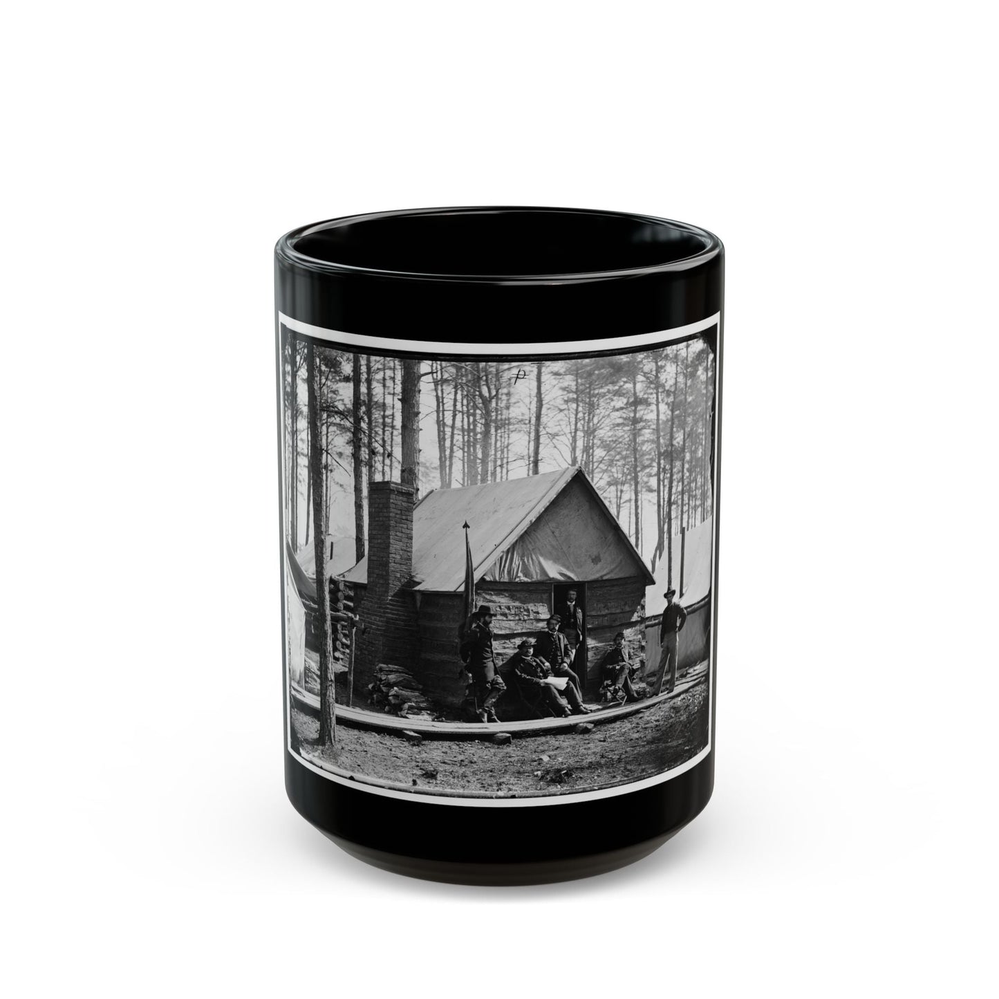 Brandy Station, Va. Officers In Front Of Winter Quarters At Army Of The Potomac Headquarters (U.S. Civil War) Black Coffee Mug