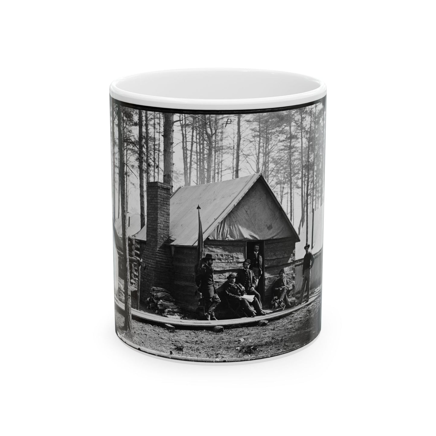 Brandy Station, Va. Officers In Front Of Winter Quarters At Army Of The Potomac Headquarters (U.S. Civil War) White Coffee Mug