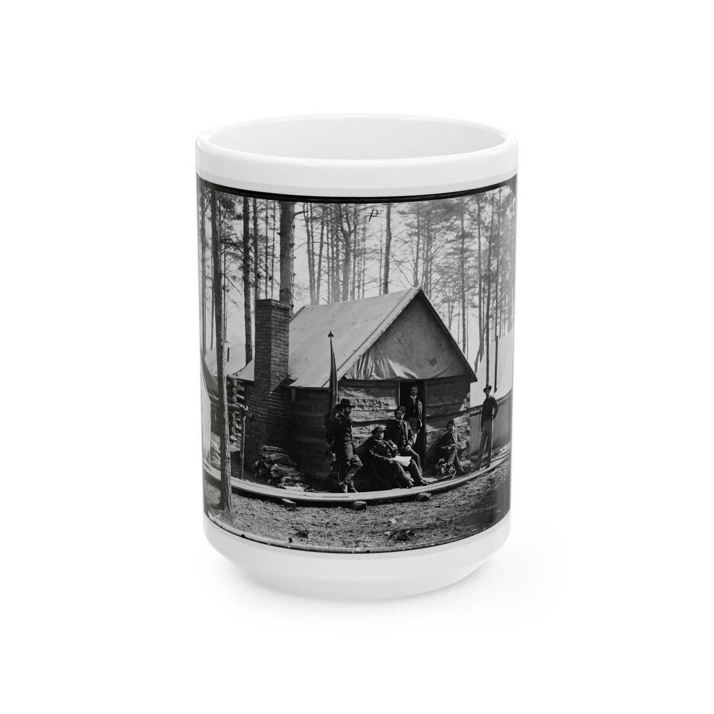 Brandy Station, Va. Officers In Front Of Winter Quarters At Army Of The Potomac Headquarters (U.S. Civil War) White Coffee Mug