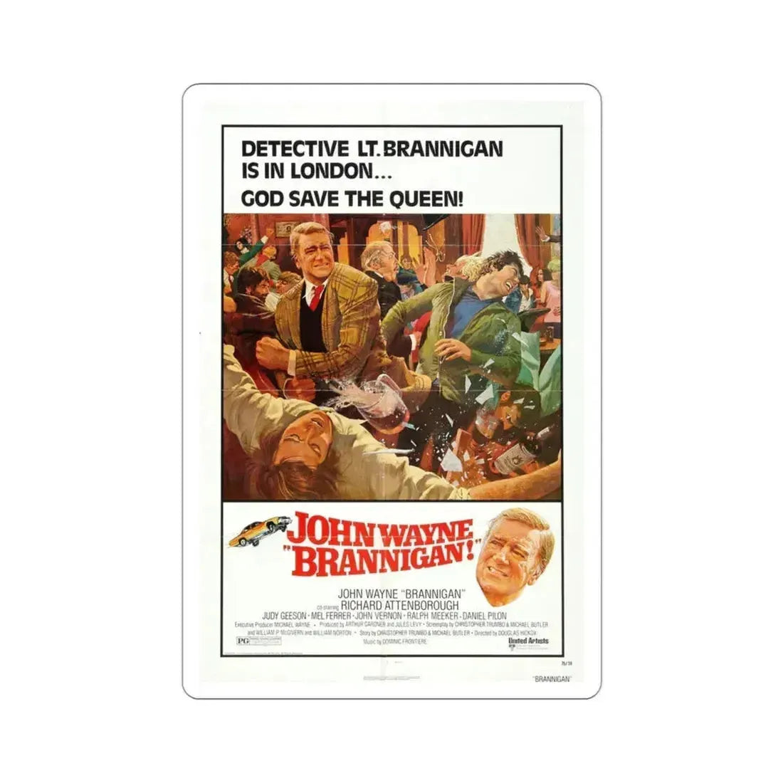 Brannigan 1975 Movie Poster STICKER Vinyl Die-Cut Decal 3 Inch - The Sticker Space
