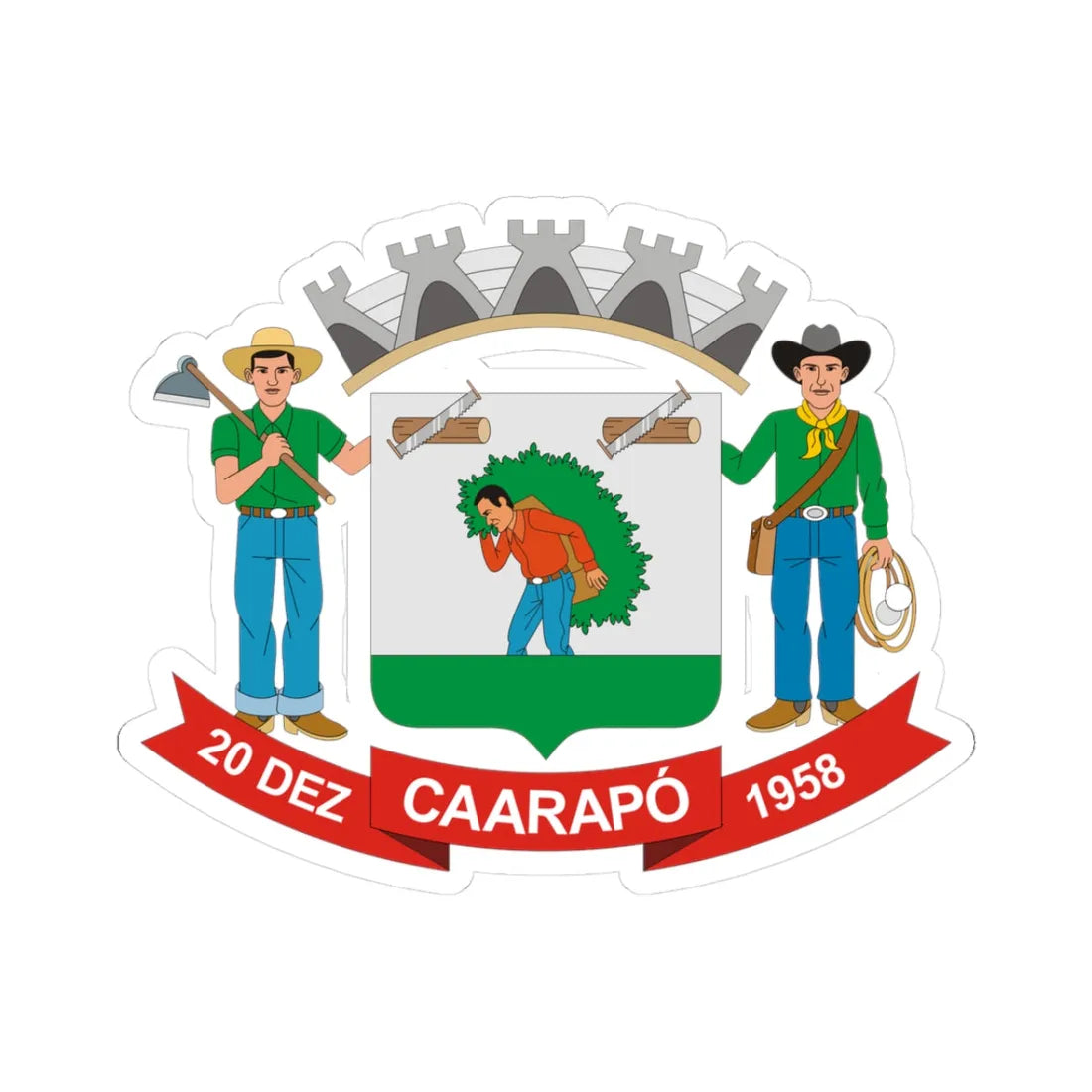 Brasao Caarapo MatoGrossodoSul Brasil (Brazil) (Coat of Arms) STICKER Vinyl Kiss-Cut Decal 3 Inch White - The Sticker Space