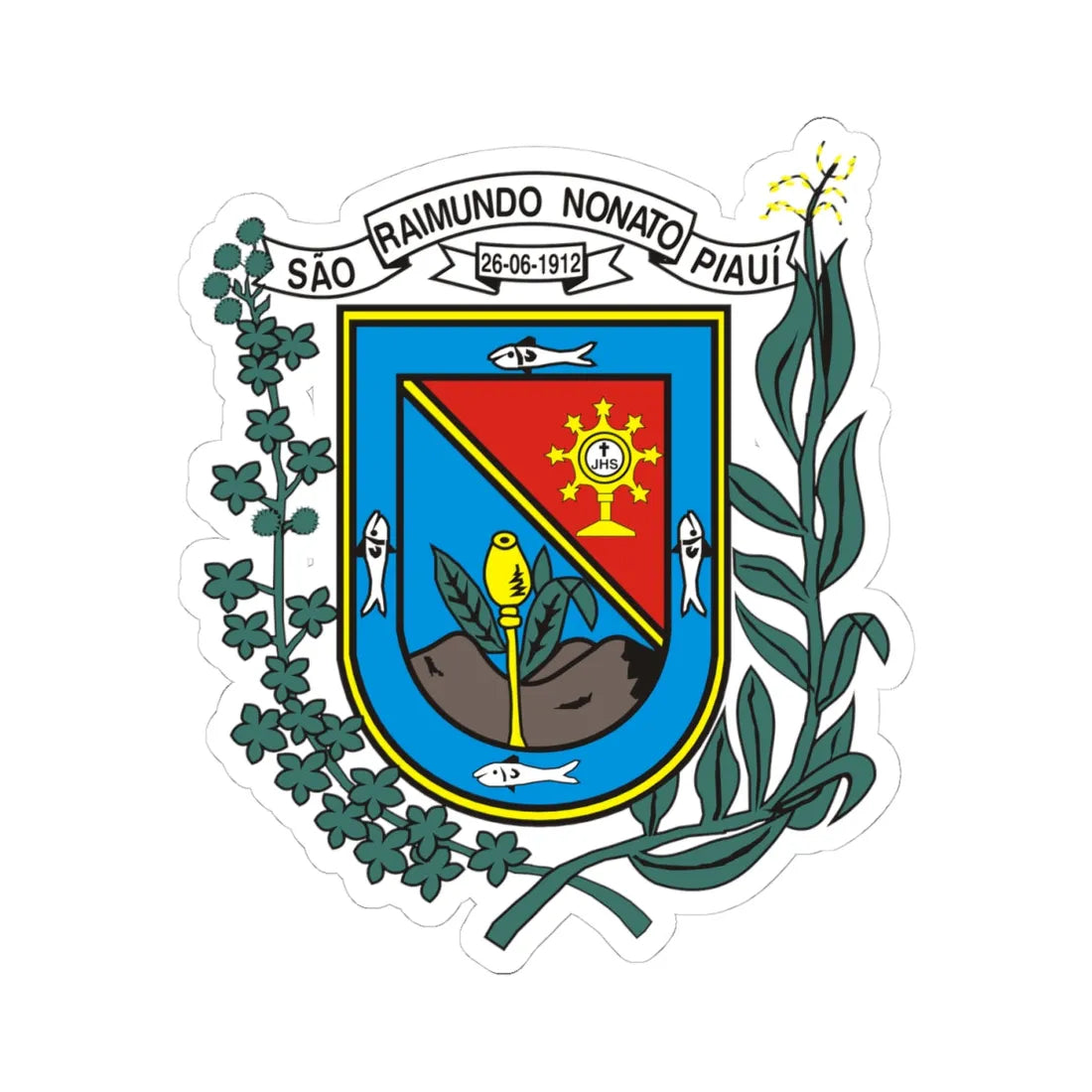 Brasao-sao-raimundo-nonato (Brazil) (Coat of Arms) STICKER Vinyl Kiss-Cut Decal 4 Inch White - The Sticker Space