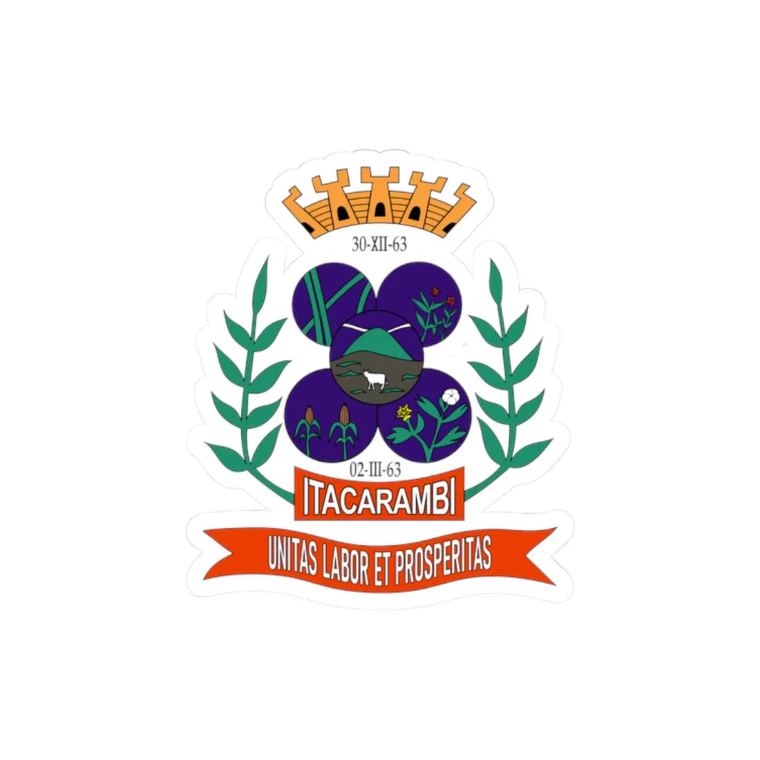 Brasão da Bandeira da Cidade de Itacarambi (Brazil) (Coat of Arms) STICKER Vinyl Kiss-Cut Decal 2 Inch White - The Sticker Space