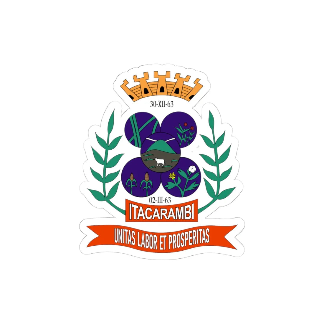 Brasão da Bandeira da Cidade de Itacarambi (Brazil) (Coat of Arms) STICKER Vinyl Kiss-Cut Decal 4 Inch White - The Sticker Space