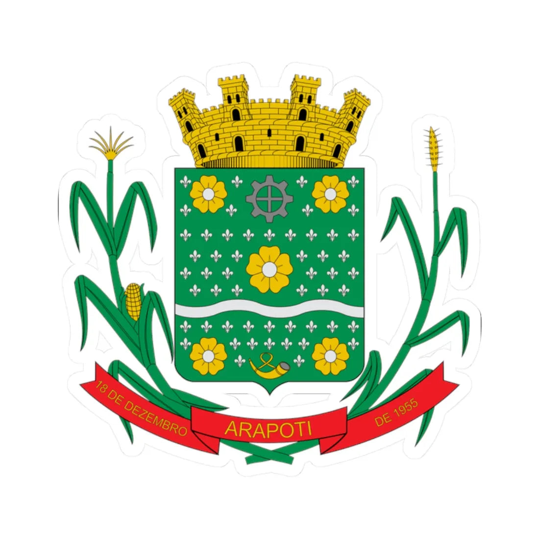 Brasão de Arapoti - PR (Brazil) (Coat of Arms) STICKER Vinyl Kiss-Cut Decal 2 Inch White - The Sticker Space