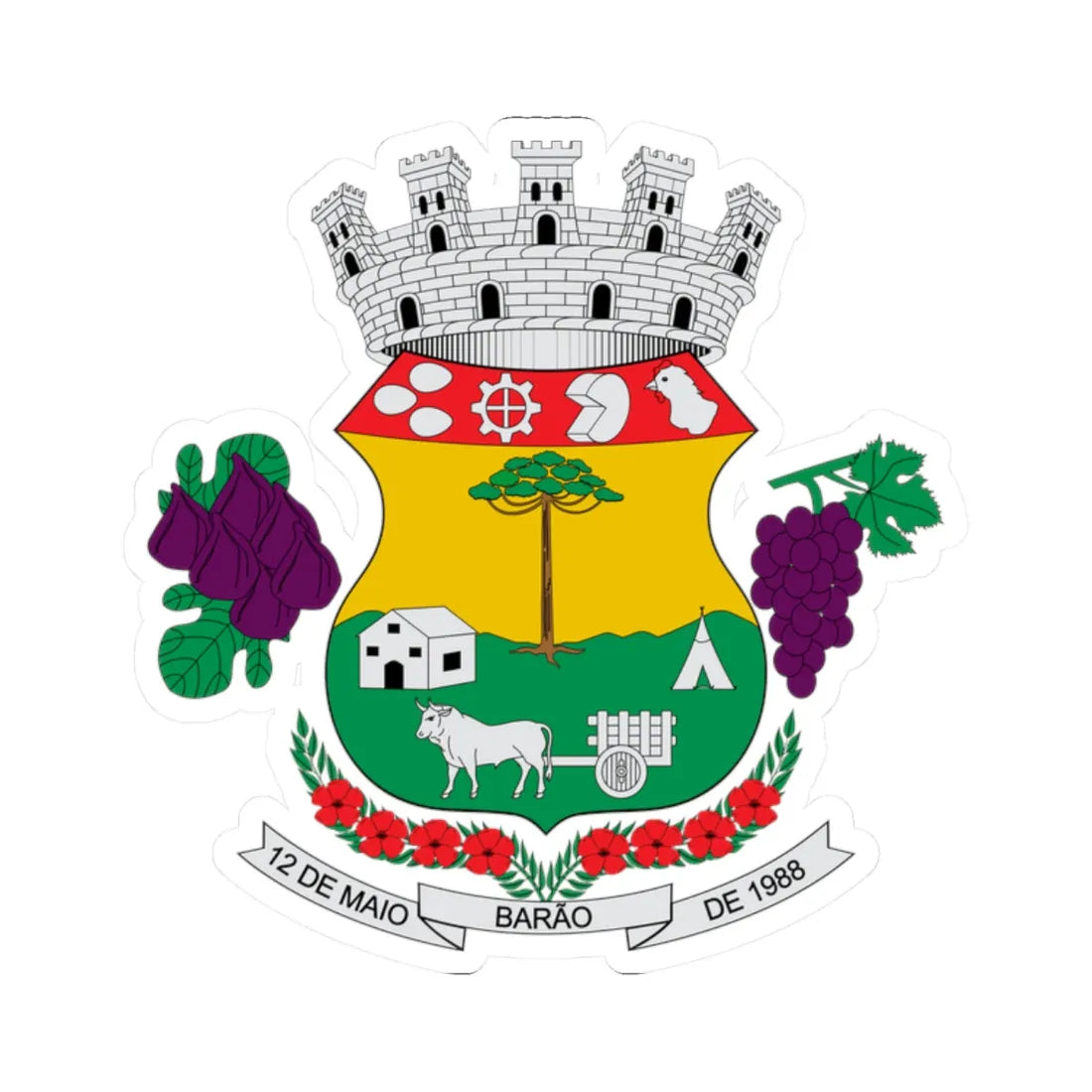 Brasão de Barão - RS (Brazil) (Coat of Arms) STICKER Vinyl Kiss-Cut Decal 2 Inch White - The Sticker Space