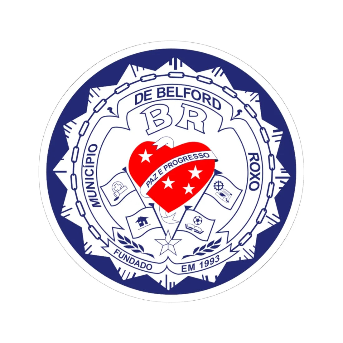 Brasão de Belford Roxo (Brazil) (Coat of Arms) STICKER Vinyl Kiss-Cut Decal 4 Inch White - The Sticker Space