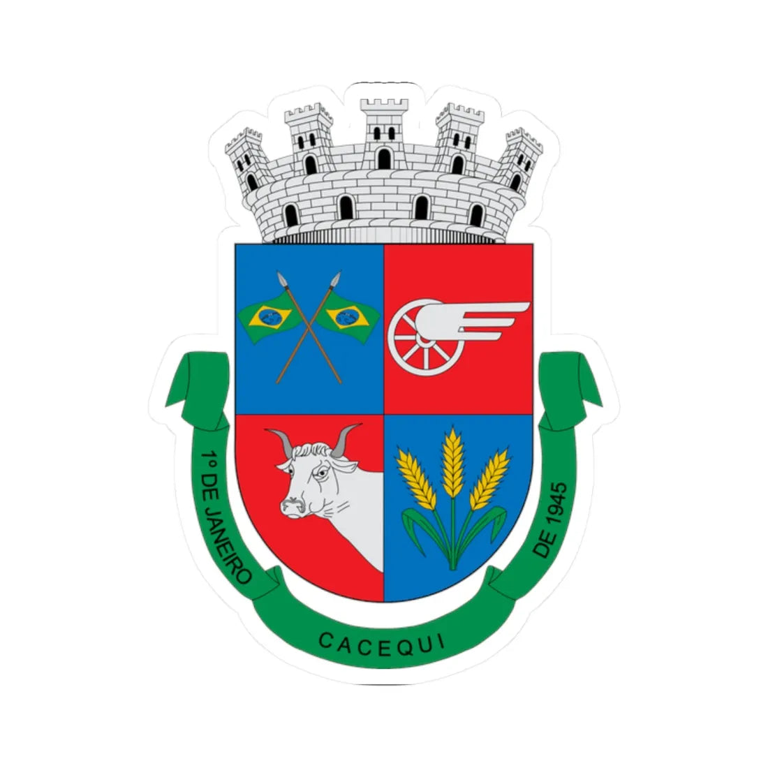 Brasão de Cacequi - RS (Brazil) (Coat of Arms) STICKER Vinyl Kiss-Cut Decal 2 Inch White - The Sticker Space