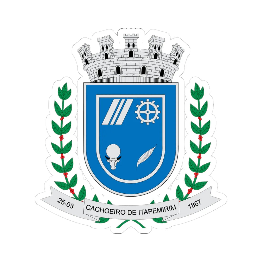 Brasão de Cachoeiro de Itapemirim - ES (Brazil) (Coat of Arms) STICKER Vinyl Kiss-Cut Decal 3 Inch White - The Sticker Space