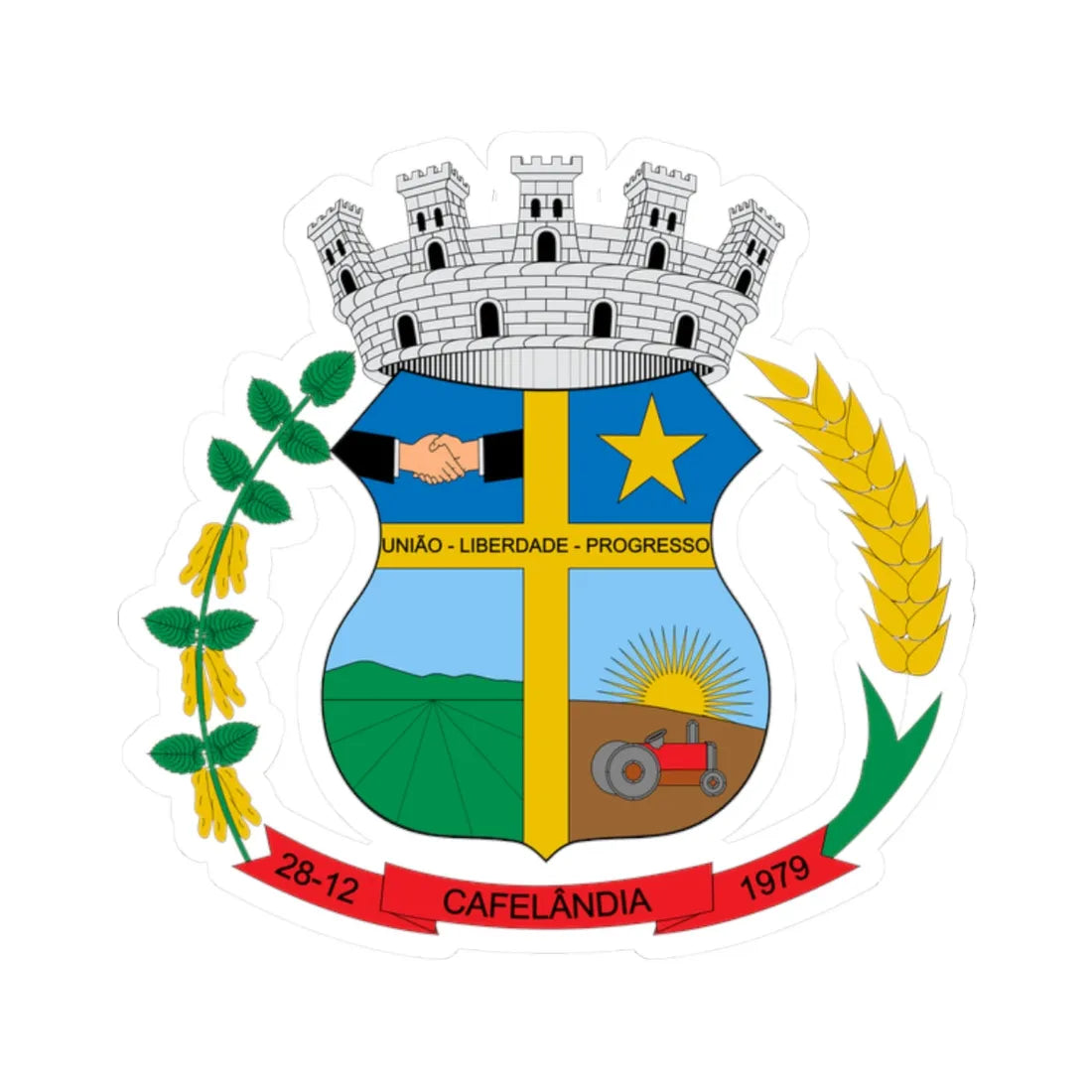 Brasão de Cafelândia - PR (Brazil) (Coat of Arms) STICKER Vinyl Kiss-Cut Decal 2 Inch White - The Sticker Space