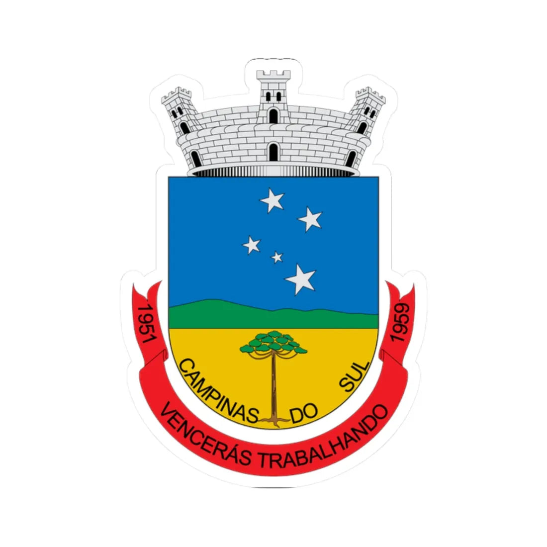 Brasão de Campinas do Sul - RS (Brazil) (Coat of Arms) STICKER Vinyl Kiss-Cut Decal 2 Inch White - The Sticker Space