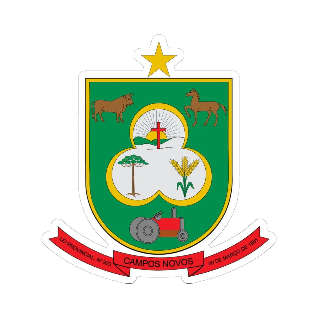 Brasão de Campos Novos - SC (Brazil) (Coat of Arms) STICKER Vinyl Kiss-Cut Decal 4 Inch White - The Sticker Space
