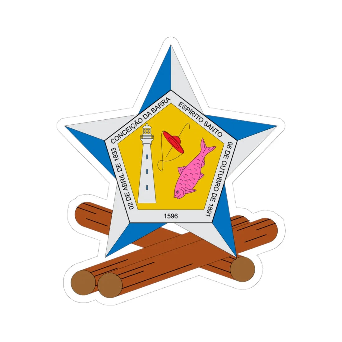 Brasão de Conceição da Barra - ES (Brazil) (Coat of Arms) STICKER Vinyl Kiss-Cut Decal 4 Inch White - The Sticker Space