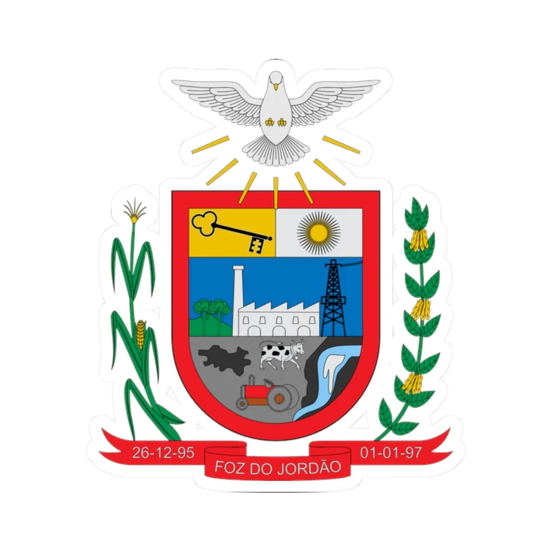 Brasão de Foz do Jordão - PR (Brazil) (Coat of Arms) STICKER Vinyl Kiss-Cut Decal 2 Inch White - The Sticker Space