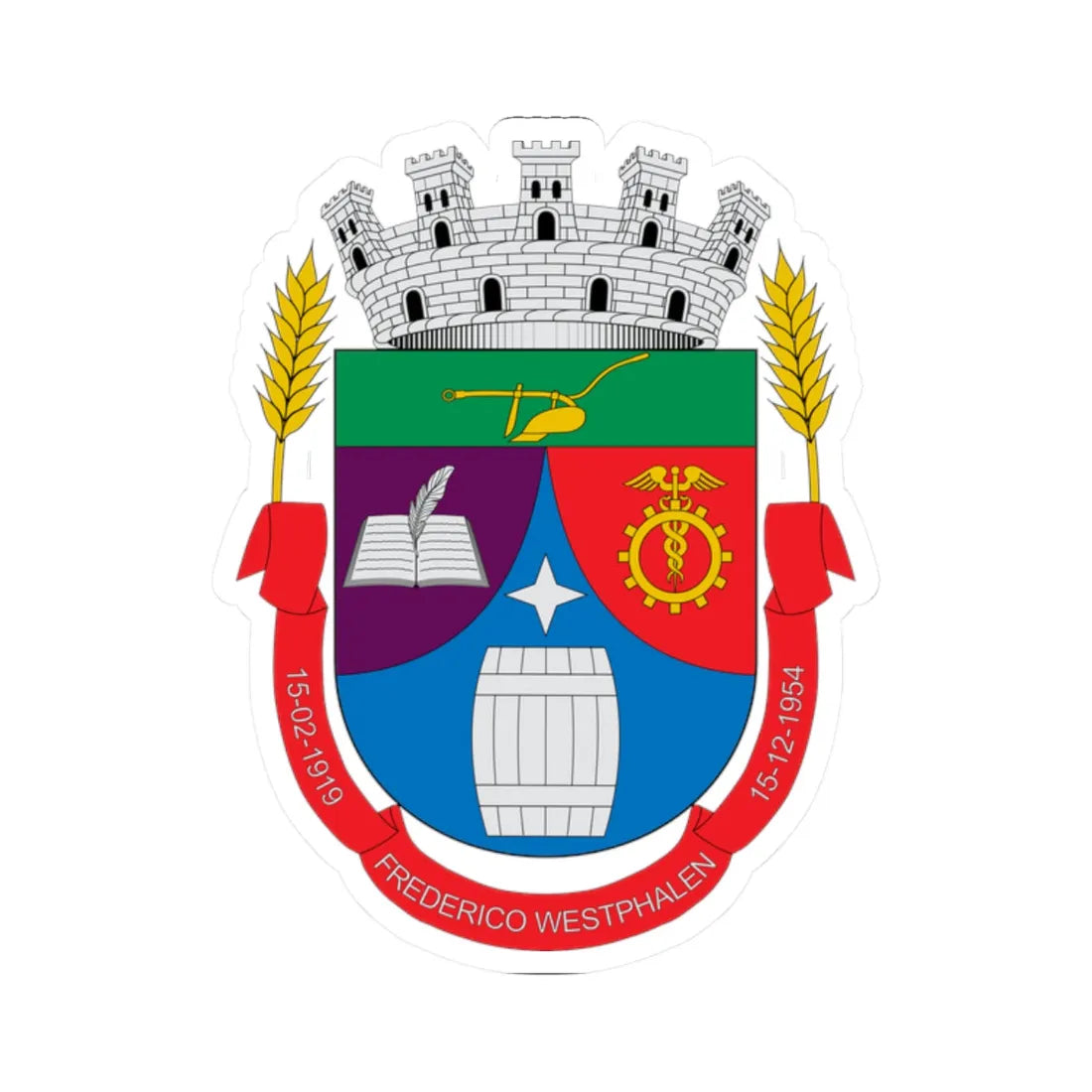 Brasão de Frederico Westphalen - RS (Brazil) (Coat of Arms) STICKER Vinyl Kiss-Cut Decal 2 Inch White - The Sticker Space