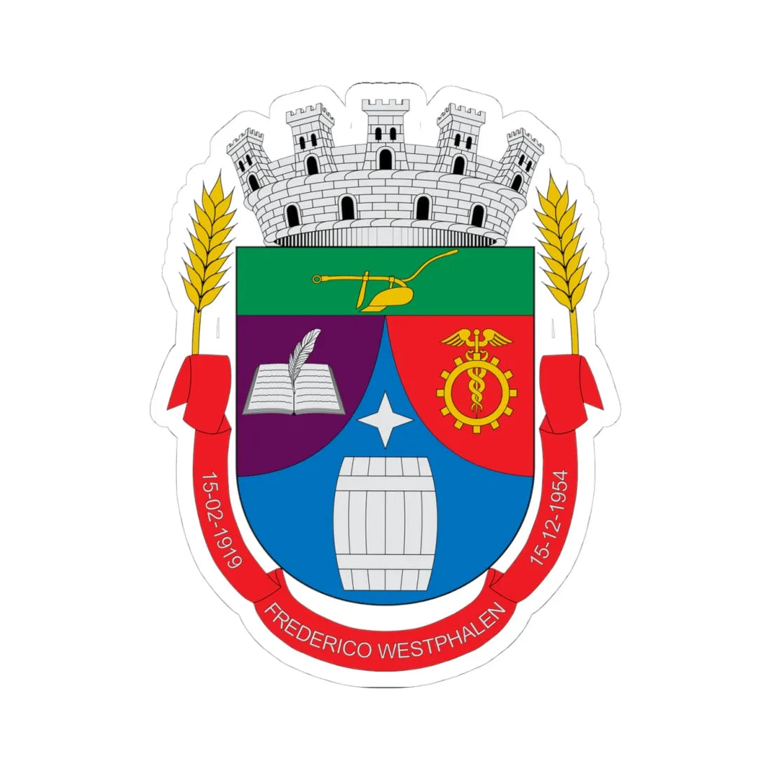 Brasão de Frederico Westphalen - RS (Brazil) (Coat of Arms) STICKER Vinyl Kiss-Cut Decal 4 Inch White - The Sticker Space