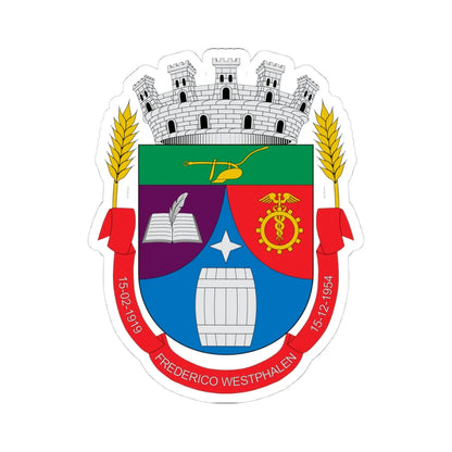 Brasão de Frederico Westphalen - RS (Brazil) (Coat of Arms) STICKER Vinyl Kiss-Cut Decal 4 Inch White - The Sticker Space