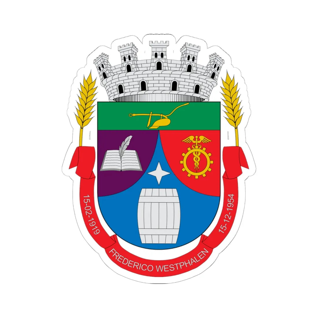 Brasão de Frederico Westphalen - RS (Brazil) (Coat of Arms) STICKER Vinyl Kiss-Cut Decal 6 Inch White - The Sticker Space