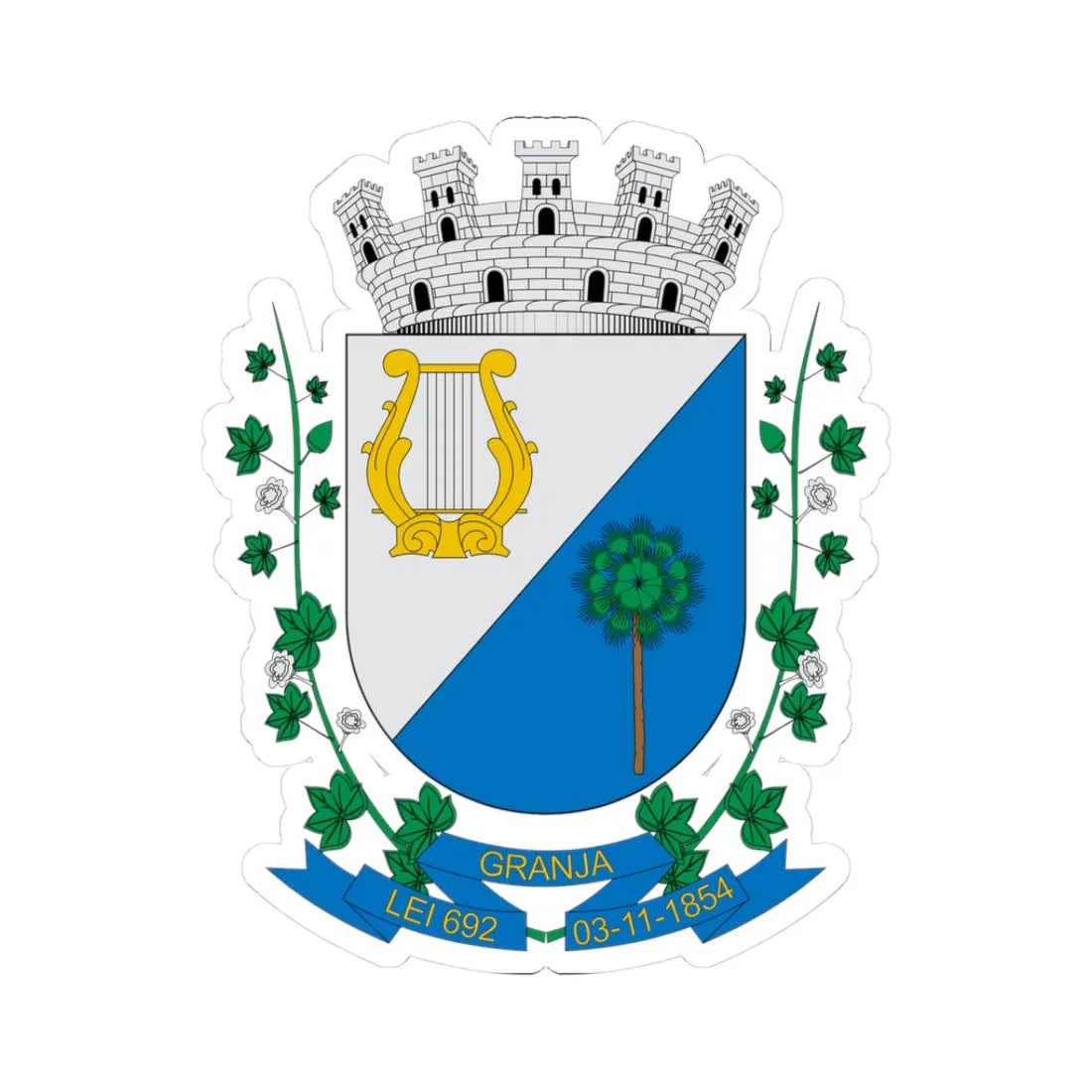 Brasão de Granja - CE (Brazil) (Coat of Arms) STICKER Vinyl Kiss-Cut Decal 3 Inch White - The Sticker Space