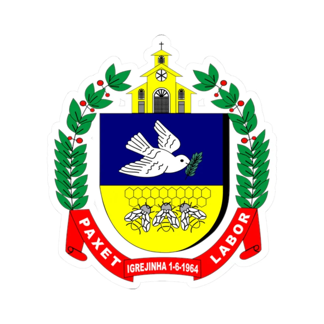 Brasão de Igrejinha (Brazil) (Coat of Arms) STICKER Vinyl Kiss-Cut Decal 2 Inch White - The Sticker Space