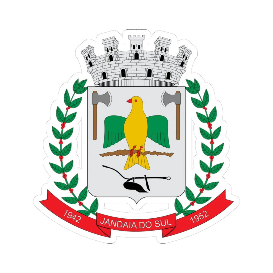Brasão de Jandaia do Sul - PR (Brazil) (Coat of Arms) STICKER Vinyl Kiss-Cut Decal 3 Inch White - The Sticker Space