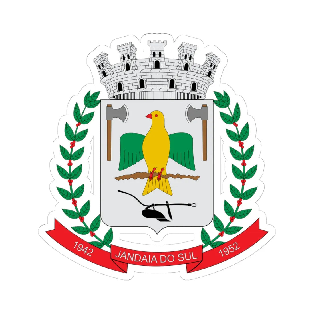 Brasão de Jandaia do Sul - PR (Brazil) (Coat of Arms) STICKER Vinyl Kiss-Cut Decal 4 Inch White - The Sticker Space
