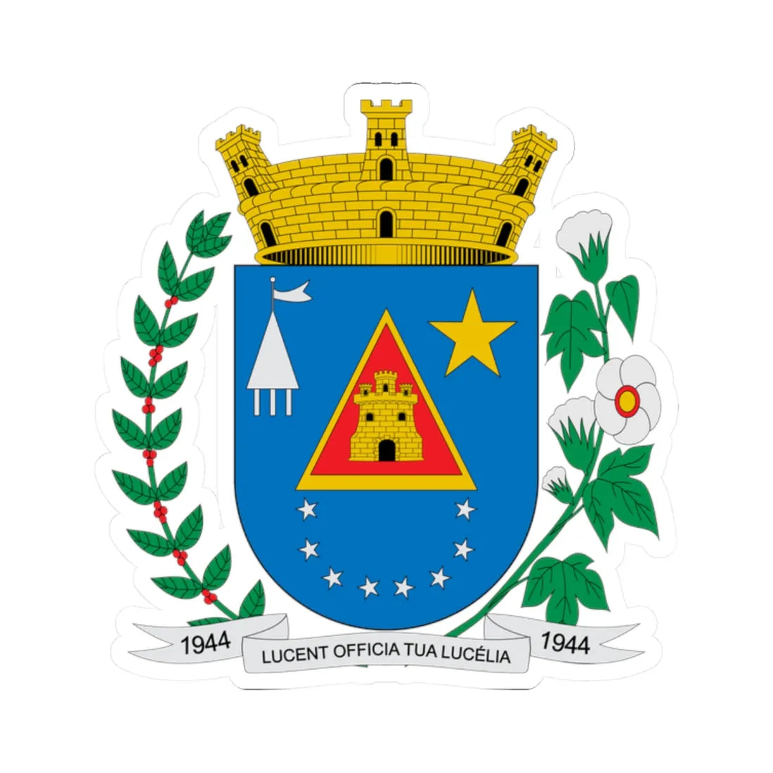 Brasão de Lucélia - SP (Brazil) (Coat of Arms) STICKER Vinyl Kiss-Cut Decal 2 Inch White - The Sticker Space