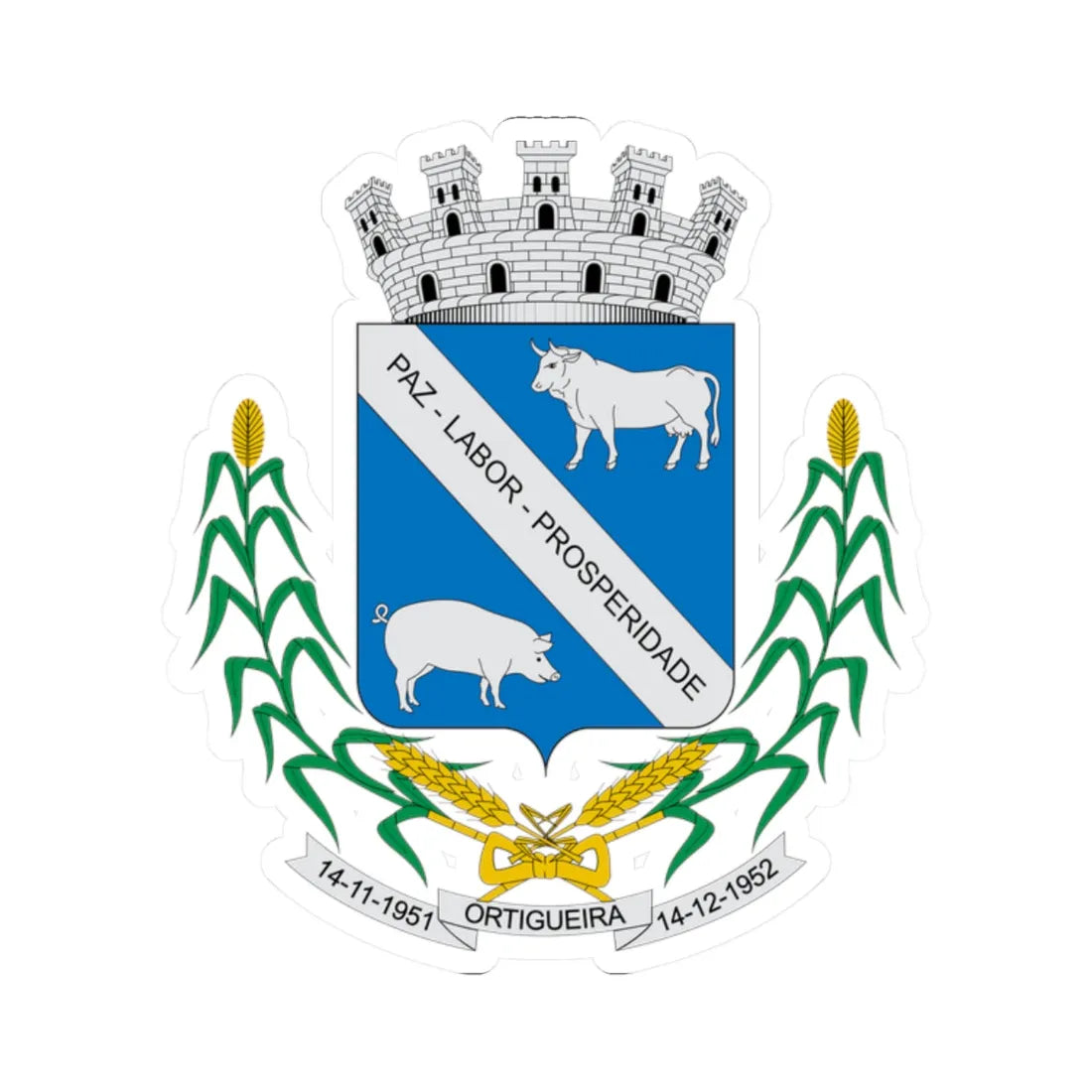 Brasão de Ortigueira - PR (Brazil) (Coat of Arms) STICKER Vinyl Kiss-Cut Decal 2 Inch White - The Sticker Space
