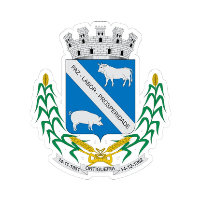 Brasão de Ortigueira - PR (Brazil) (Coat of Arms) STICKER Vinyl Kiss-Cut Decal 4 Inch White - The Sticker Space