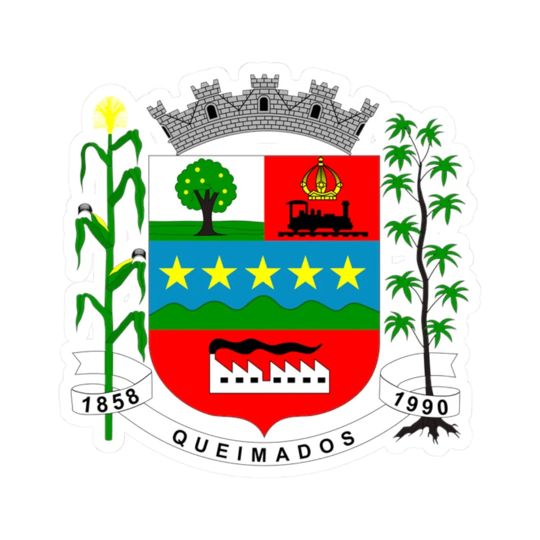 Brasão de Queimados (Brazil) (Coat of Arms) STICKER Vinyl Kiss-Cut Decal 2 Inch White - The Sticker Space