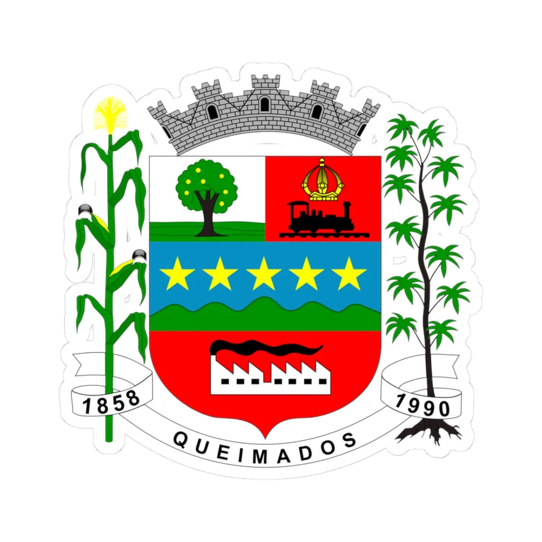 Brasão de Queimados (Brazil) (Coat of Arms) STICKER Vinyl Kiss-Cut Decal 3 Inch White - The Sticker Space