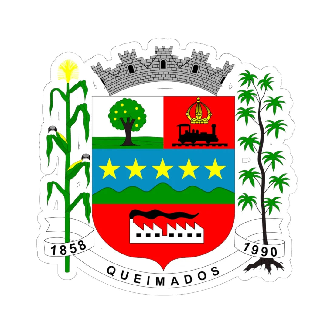 Brasão de Queimados (Brazil) (Coat of Arms) STICKER Vinyl Kiss-Cut Decal 6 Inch White - The Sticker Space